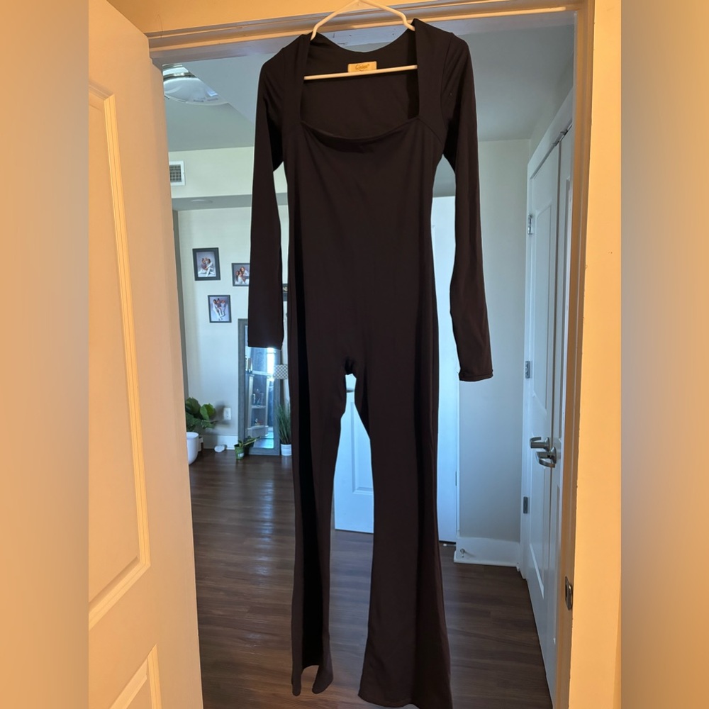 Backless ruched flare jumpsuit